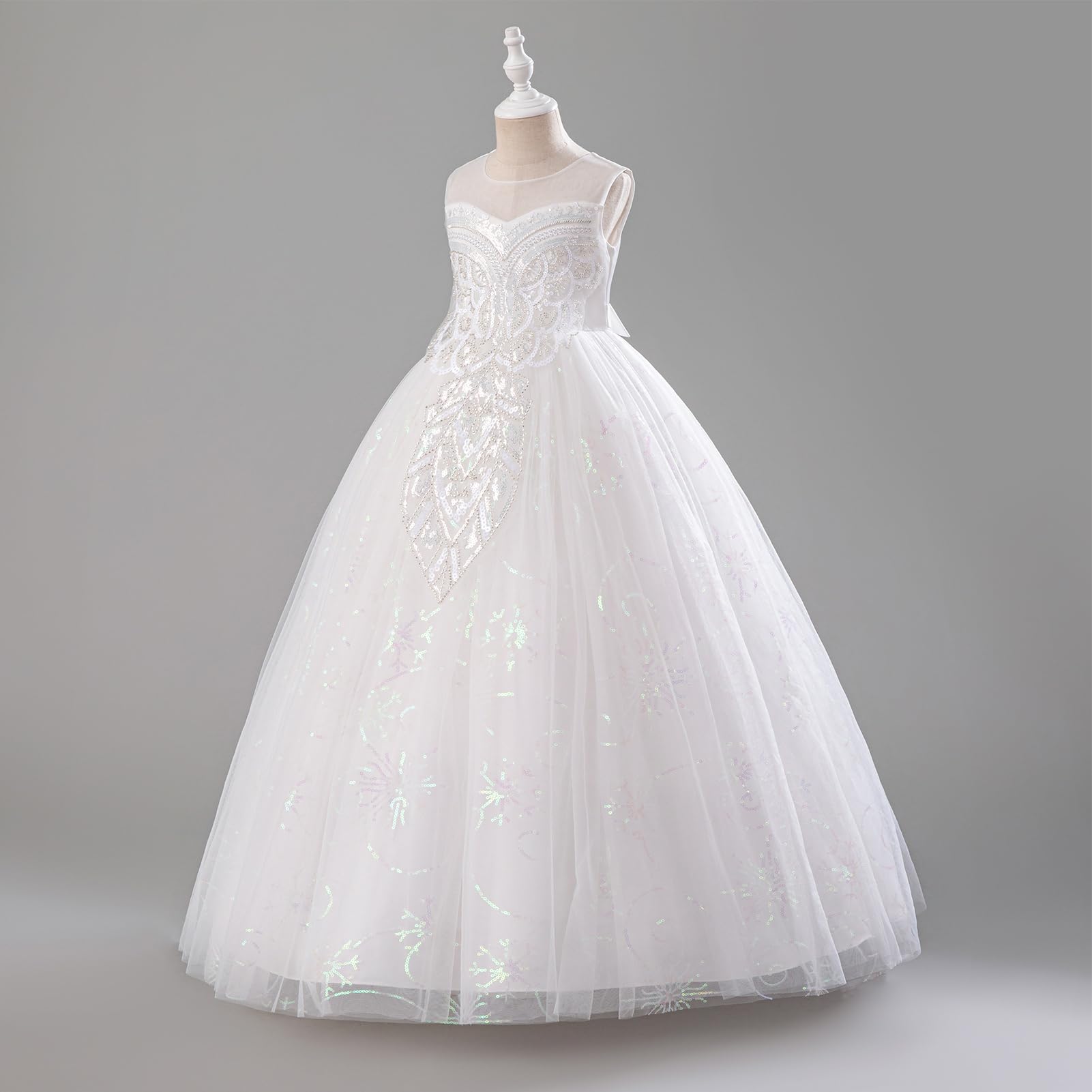 IBAKOM Festliche Kleider Mädchen: Prinzessin Kleid für Hochzeit Blumenmädchenkleid Brautjungfernkleider- A-Linie Sommerkleider Kommunionkleid Geburtstag Abendkleid Ballkleid Lang