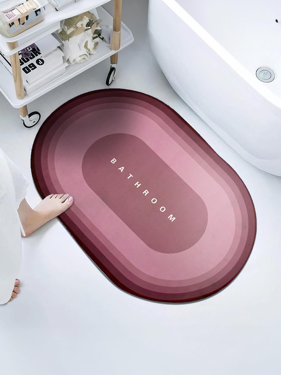 Cortina Premium Silicon Floor Mat, Bath Mat, Doormat, Bathroom Carpet, Cushion Mat Super Absorbent Soft Carpet, Quick Dry Dirt Barrier for Home, Office, (60x40), Pink, Oval