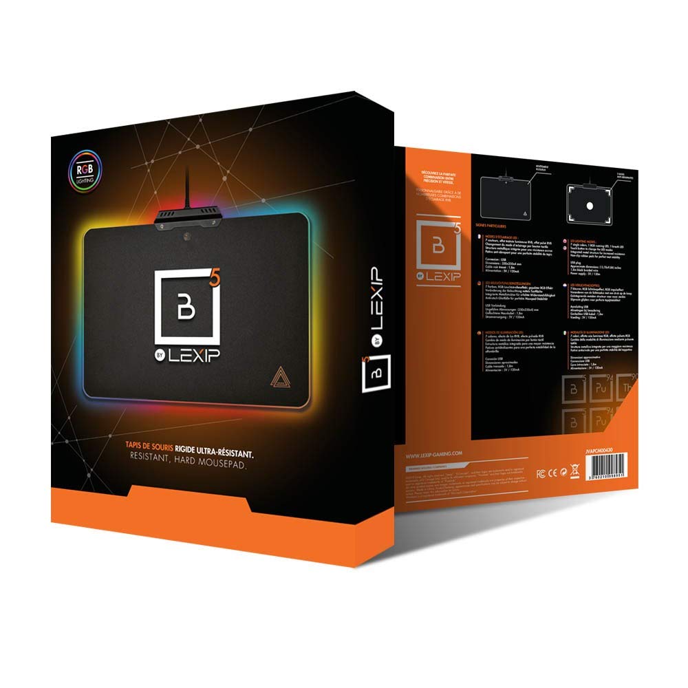 Lexip B5 - Tapis de Souris Gaming, Rigide Rétroéclairé, Réglage Tactile des Couleurs, Surface à Faibles Frottements, Meilleur Contrôle