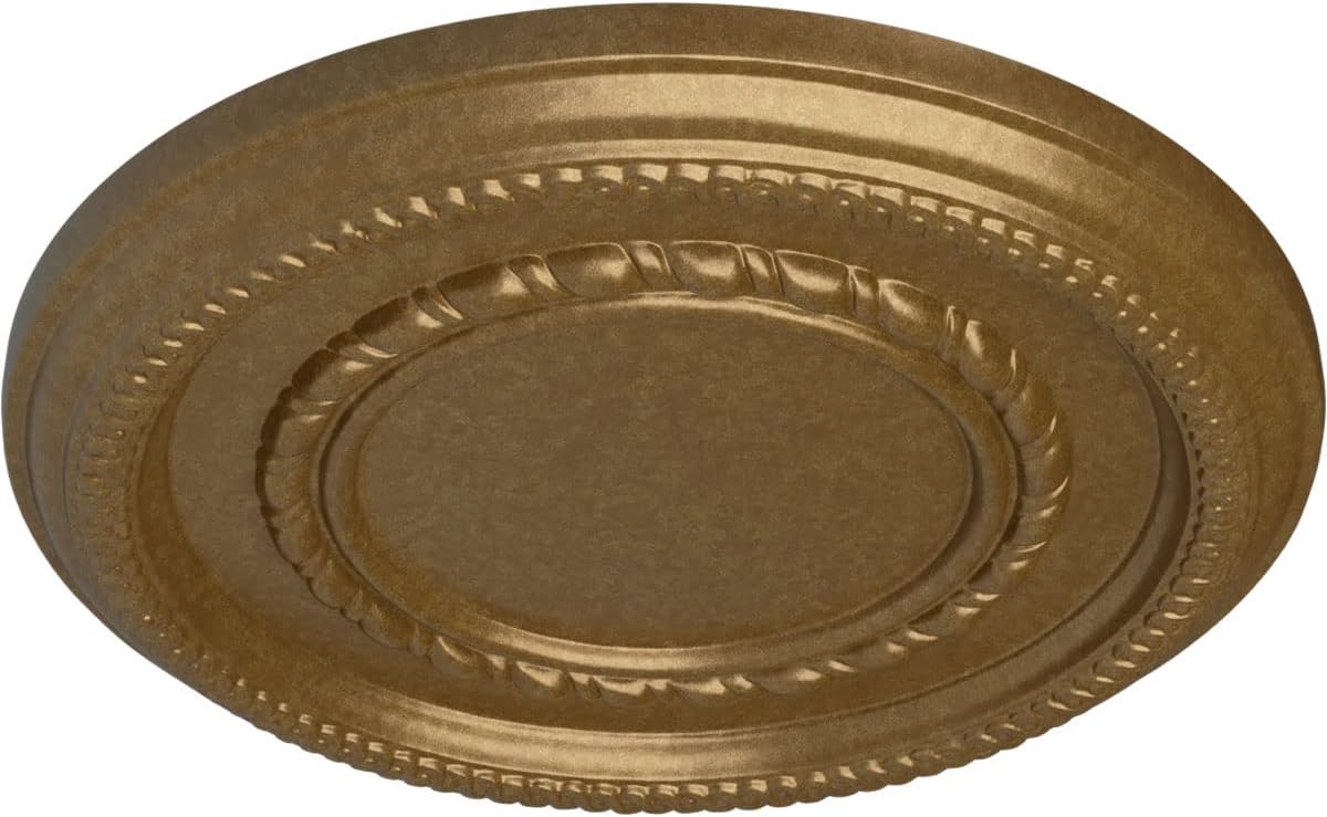12 5/8"OD x 1 1/8"P Federal Roped Small Ceiling Medallion (Fits Canopies up to 6"), Hand-Painted Pale Gold