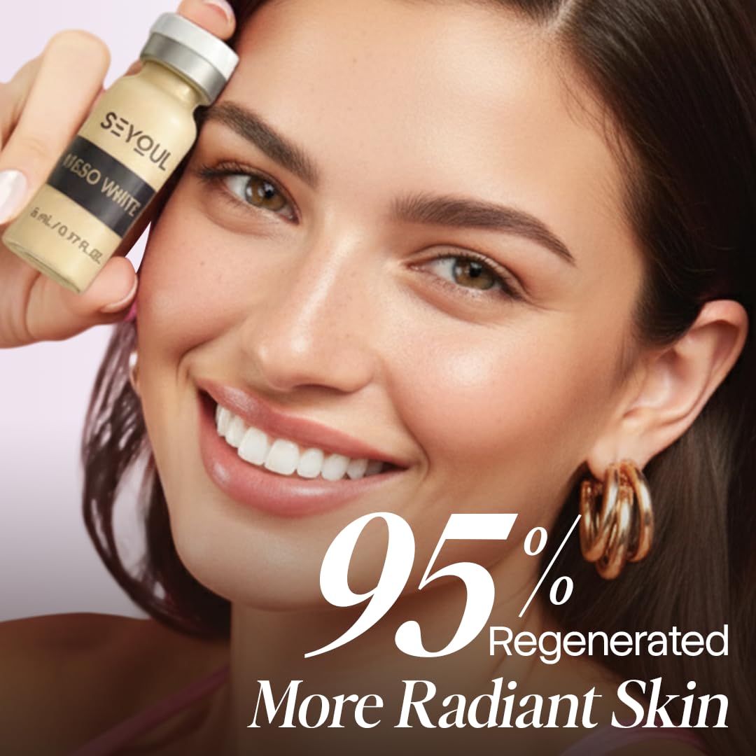 SEYOUL Meso White Facial Serum Ampoules – Uneven Tone Appearance & Skin Radiance Support with Niacinamide, Stem Cells & Collagen – 6 Vials (0.17 fl oz Each)