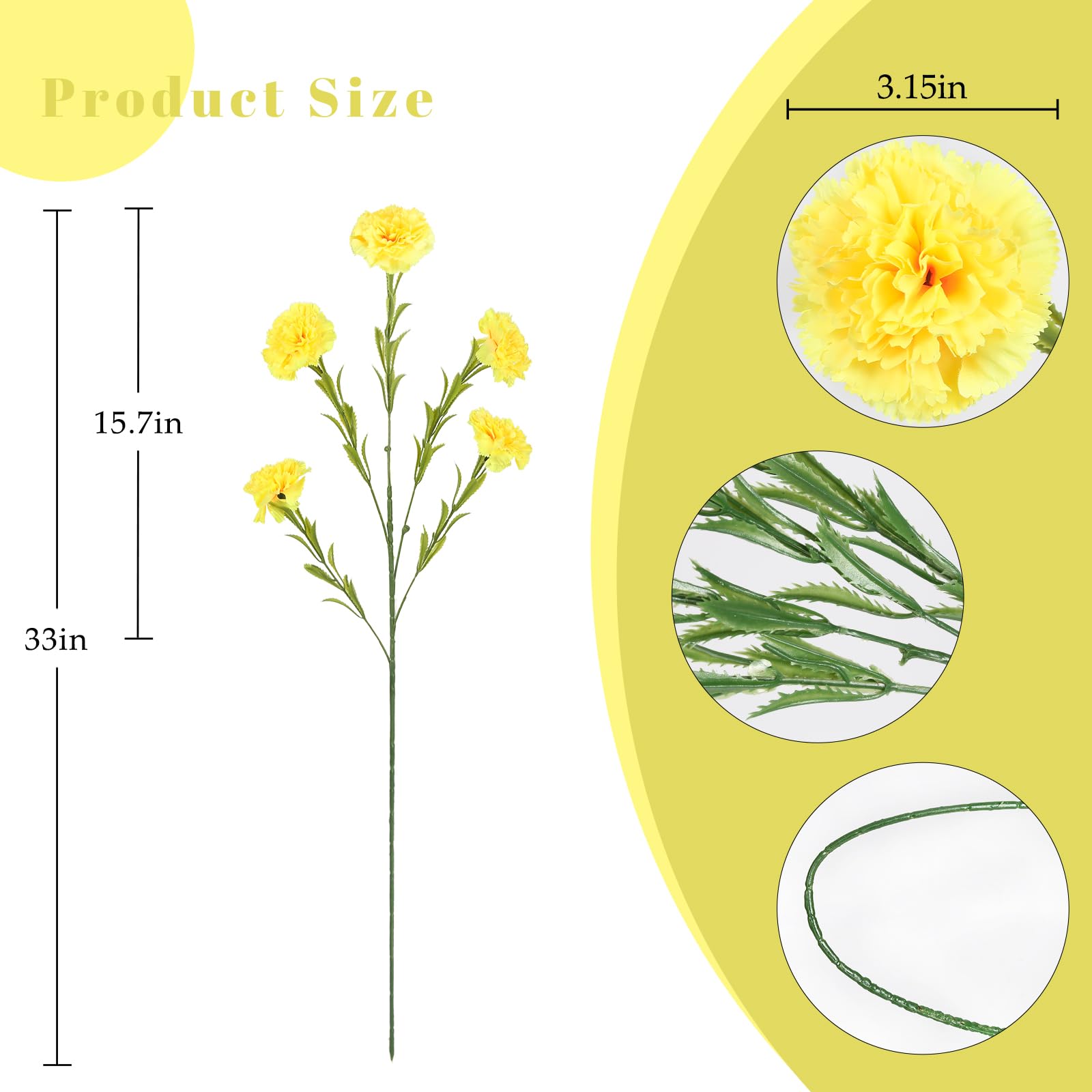 IPOPU Gelbe Nelken, künstliche Blumen, 6 Stück, künstliche Nelken, Seidenblumen, 83,8 cm lange Blumen für hohe Vasen für Hochzeit, Zuhause, Tischdekoration, Blumenarrangement, Gelb