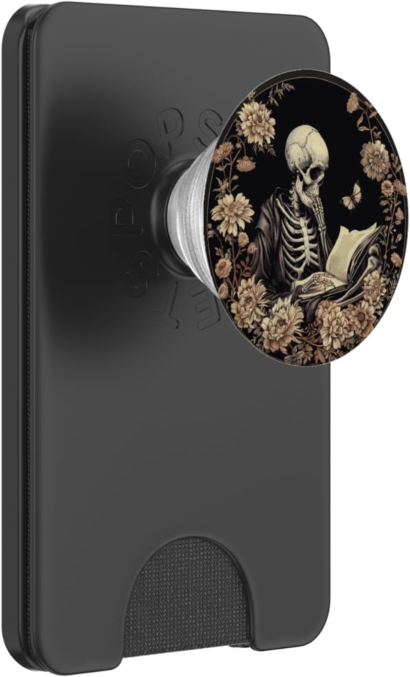 Book Lover Gothic Bookworm Reading Skull Bones Librarian PopSockets PopWallet for MagSafe