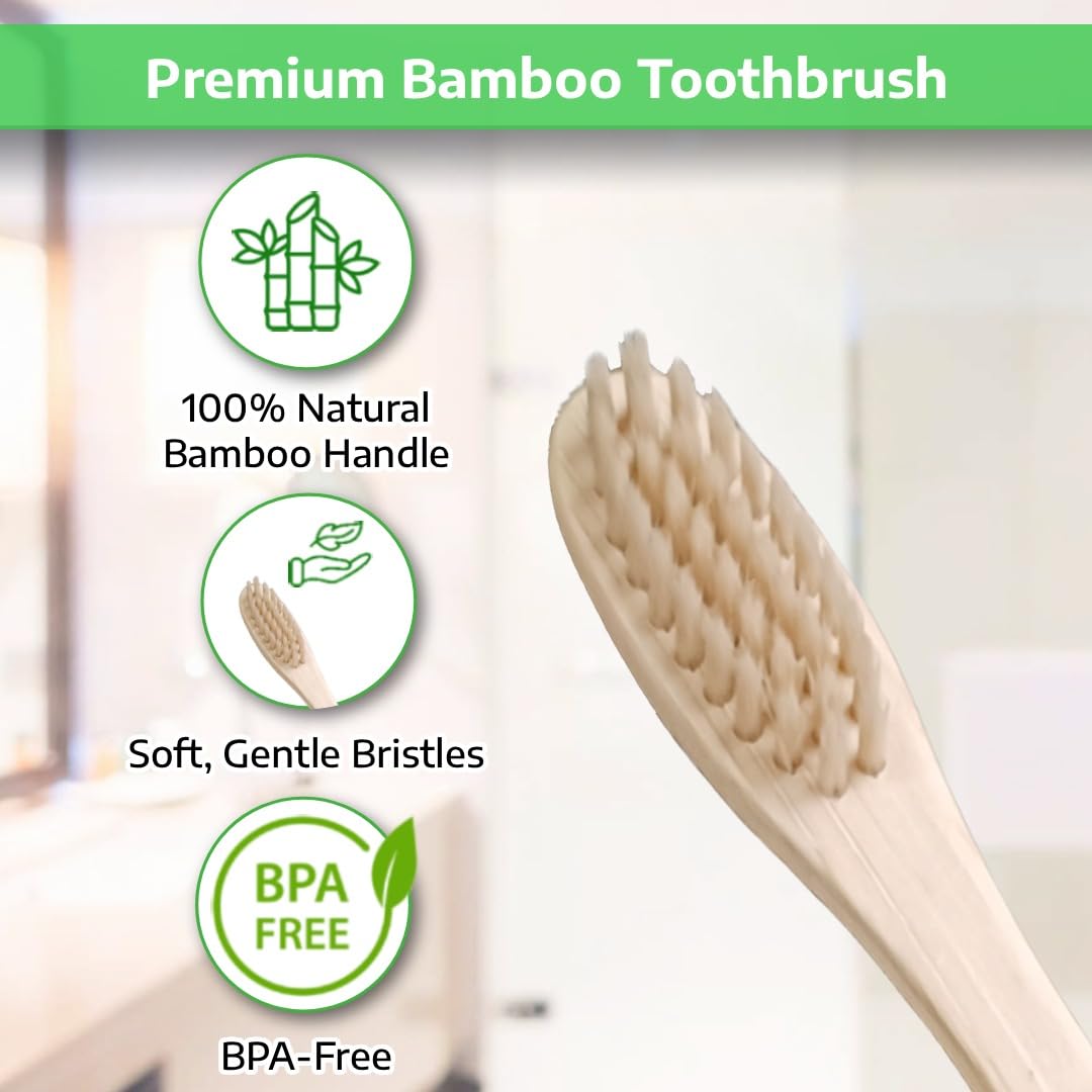 BambooIndia Bamboo Manual Toothbrush With Tongue Cleaner For Adults | BPA Free Natural Bristles | Antibacterial & Biodegradable Handle | 100% Natural & Eco-Friendly - Image 3 thumbnail