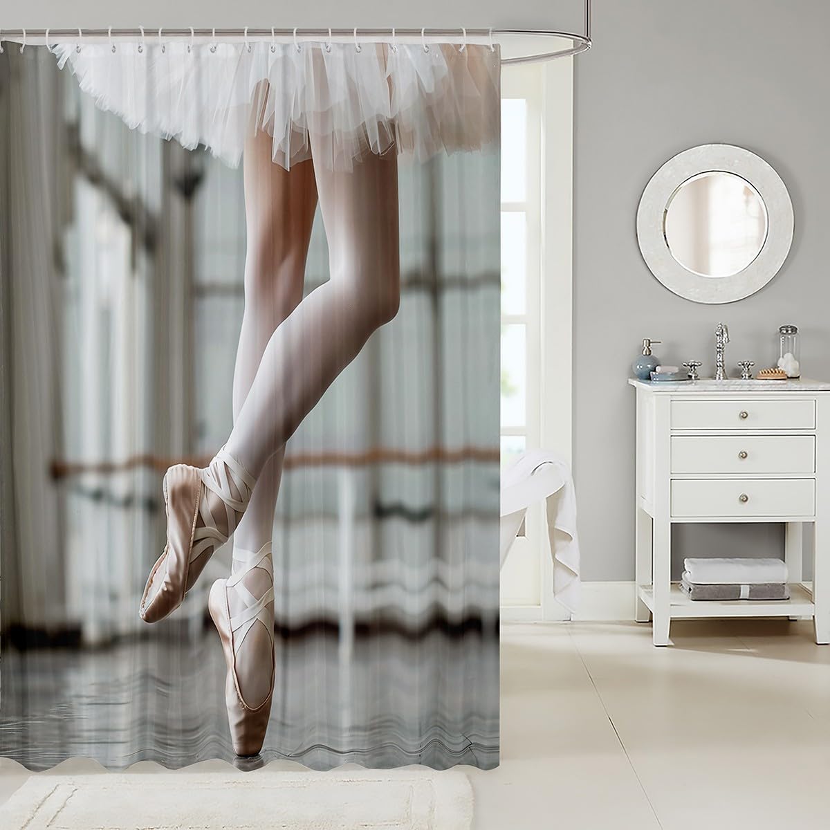Elegant Shower Curtain Liner Princess Girl Bathroom Kids Children Curtains Ballet Dancer Curtain Winter Bathroom Decor with Hooks 72" Wx78 L