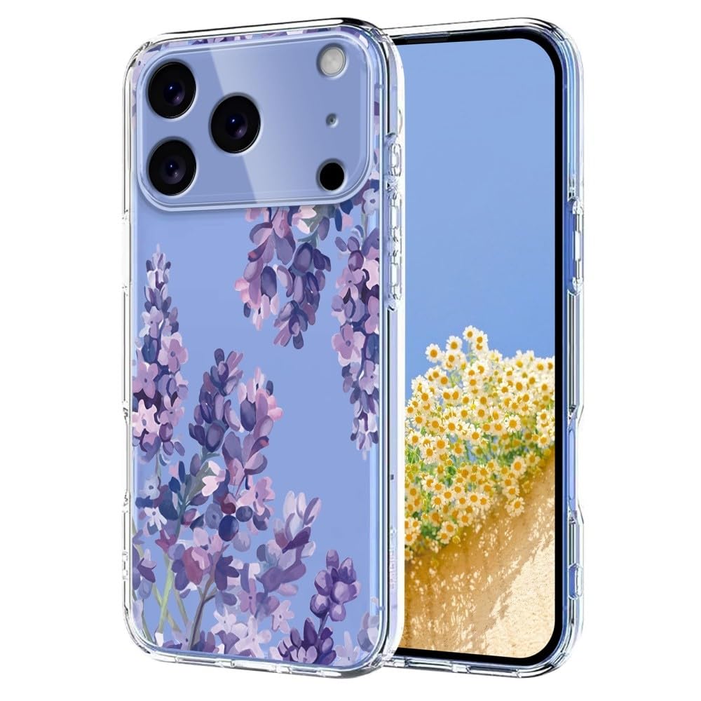 Generic Funda compatible con iPhone 15 (color: glicinia), funda transparente con patrón de silicona a prueba de golpes, cubierta trasera floral