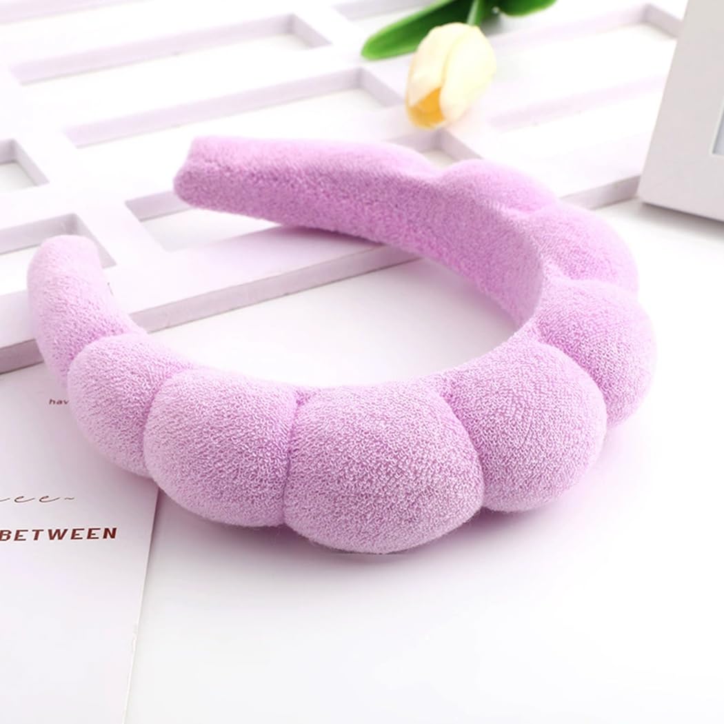 Spa Headbands Puffy Makeup Skincare Headbands for Washing Face or Facial Terry Cloth Fabric Shower Hair Accessory for Makeup Removal Shower Skin Treatment(Purple) - Image 4