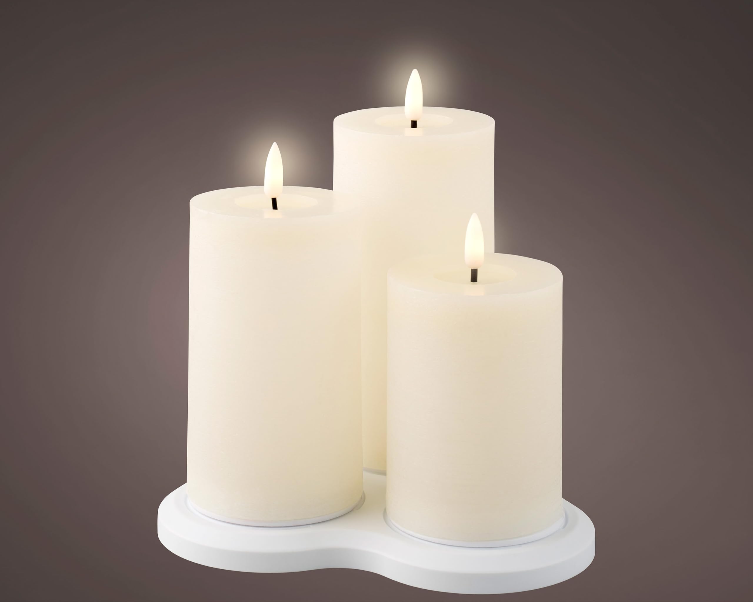 LED Kerzen mit Timer 12,5-17,5cm Wachs 3er Set - Elektrische Stumpenkerzen - batteriebetrieben & über USB-C aufladbar - Wachskerzen flackernde Flamme Effekt - Kerzenset Dekokerzen Creme / Warmweiß