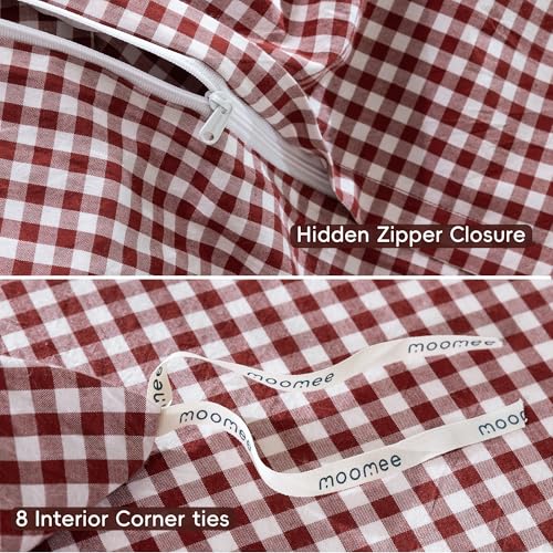 Image of MooMee Gingham Duvet Cover Set 100% Washed Cotton Linen Like King | Relaxed Linen-like Texture. Soft, Breathable & Long-lasting Comfort. Lightweight. Hidden Zipper with 8 Interior Corner Ties