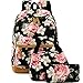 Produktbild Schulrucksack Damen Canvas Schulranzen Rucksack Mädchen mit Blumendruck (Strauch-Pfingstrose-3)