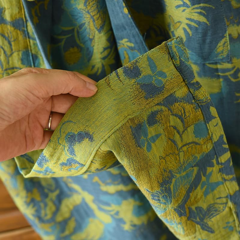 PRINCESS BRIDE Cotton Jacquard Elegant Kimono Robe Traditional Loose Yukata Bathrobe Mid-Length Loungewear for Women - Image 5