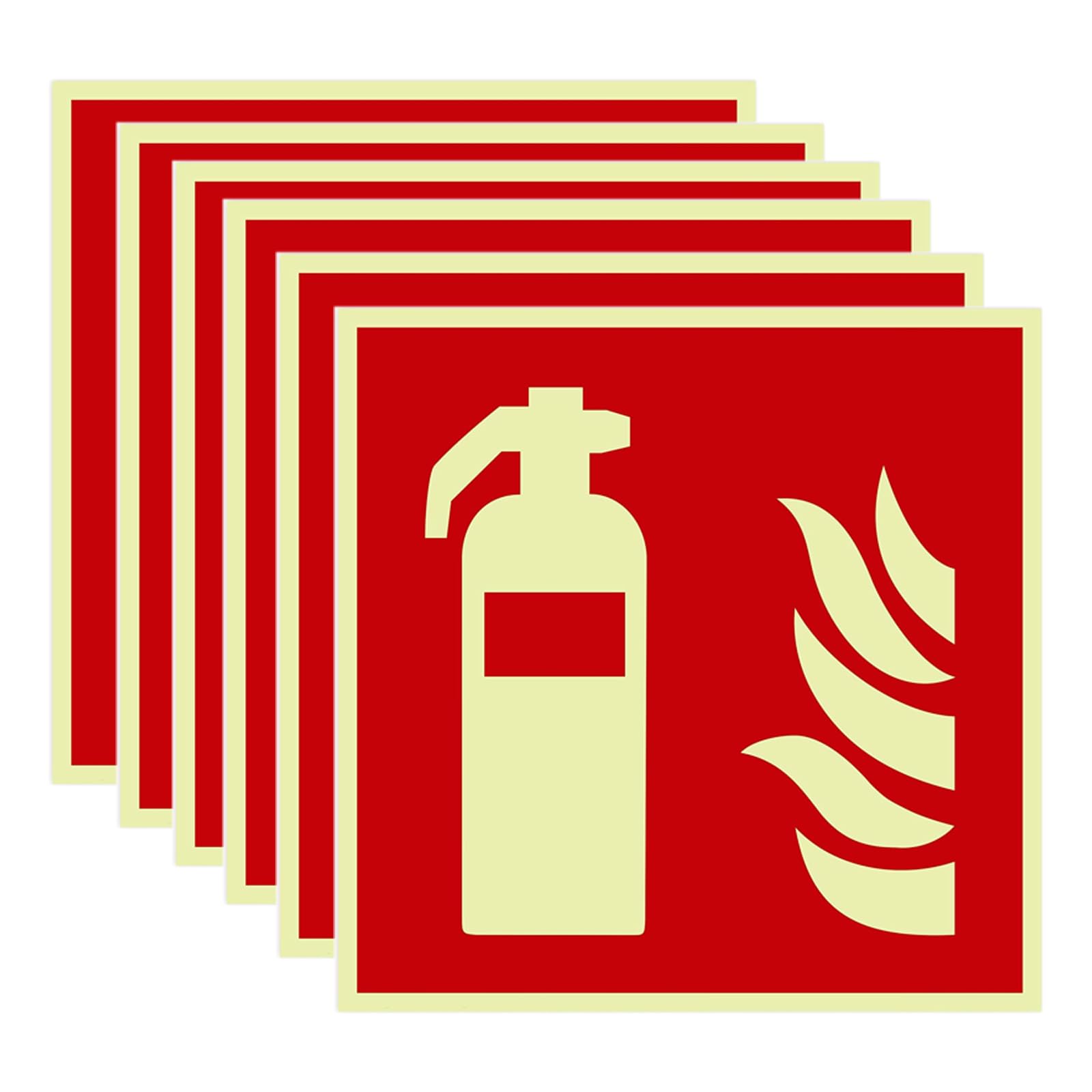 Brandblussersborden, 6 stuks, 15 x 15 cm, pvc, oplichtend, zelfklevend, brandbeschermingsborden, brandblusser, sticker, veiligheidsmarkering, brandbeveiligingssymbool, volgens ISO voor huis, kantoor