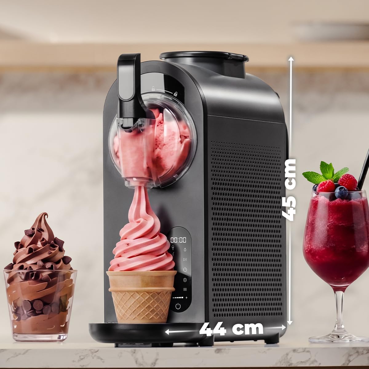 Cecotec Machine à Granités - Sorbetière - 1,5 L - Twist&Ice Cream B. 210 W, Commande Tactile, 9 Modes, Réfrigération sans Précongélation, Buse Anti-Gouttes, Boissons Fraîches Maison à l'Instant