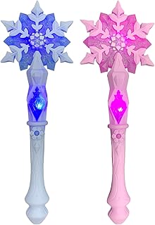Light Up Frozen Snowflake Wand with Sound, Magic Wand for Kids Girls Princess Birthday Party (Motion Sensitive) Costume Accessories 2 Pieces (Blue & Pink)