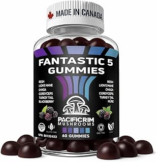 Fantastic 5 Mushroom Gummies – 12,500 mg Equivalent per Serving – 10:1 Extract – Lion’s Mane, Reishi, Cordyceps, Turkey Tail & Chaga – 60 Gummies