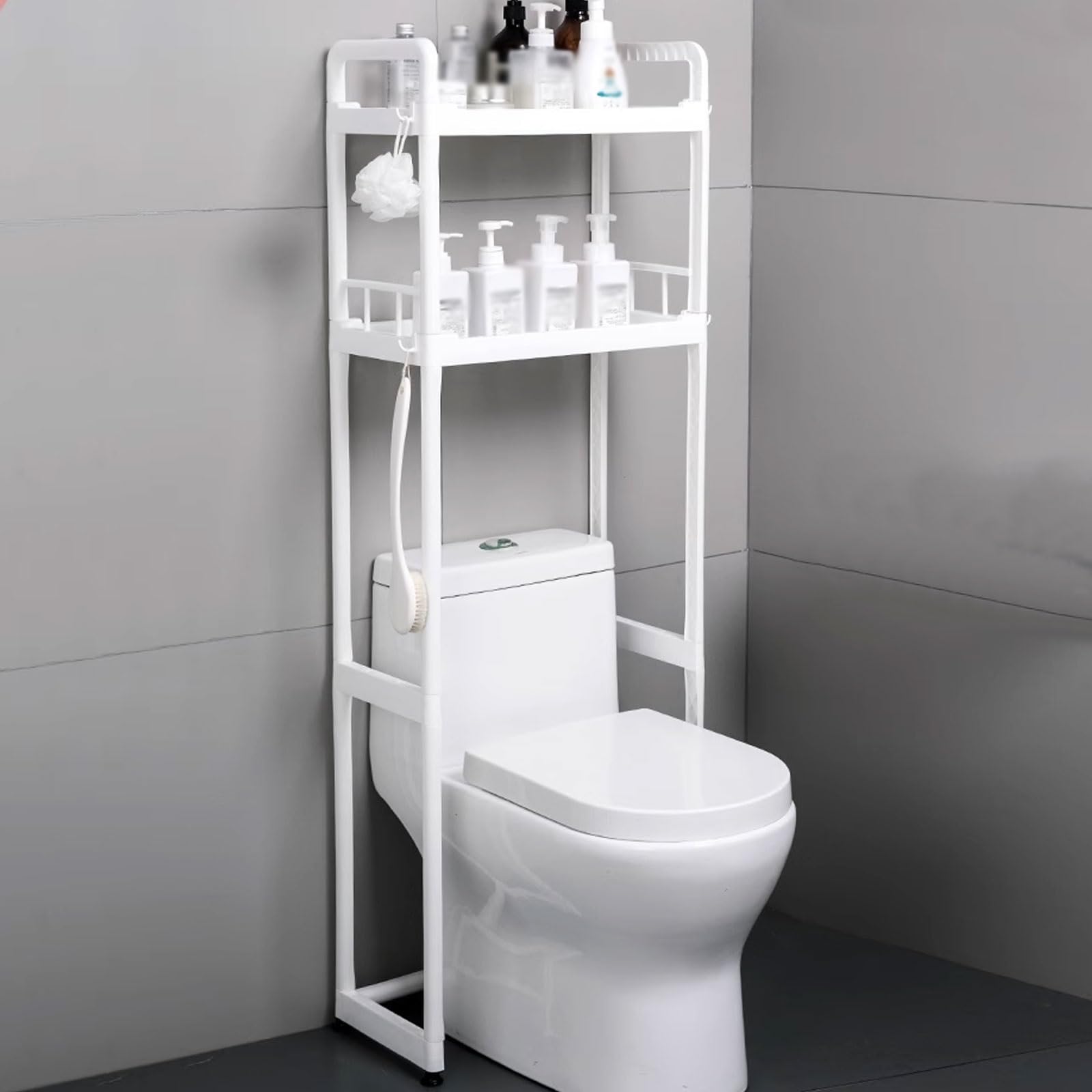 OWOHYG Over Toilet Storage Cabinet White,Free Punching,Thickened Pp Material,With Adjustable Feet,Easy To Install,Freestanding Toilet Rack.2 layer