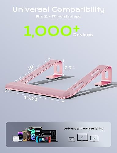 Miniatura 5 de Soporte de aluminio para laptop, soporte para portátil con reposamuñecas, soporte ergonómico desmontable para laptop, soporte de computadora