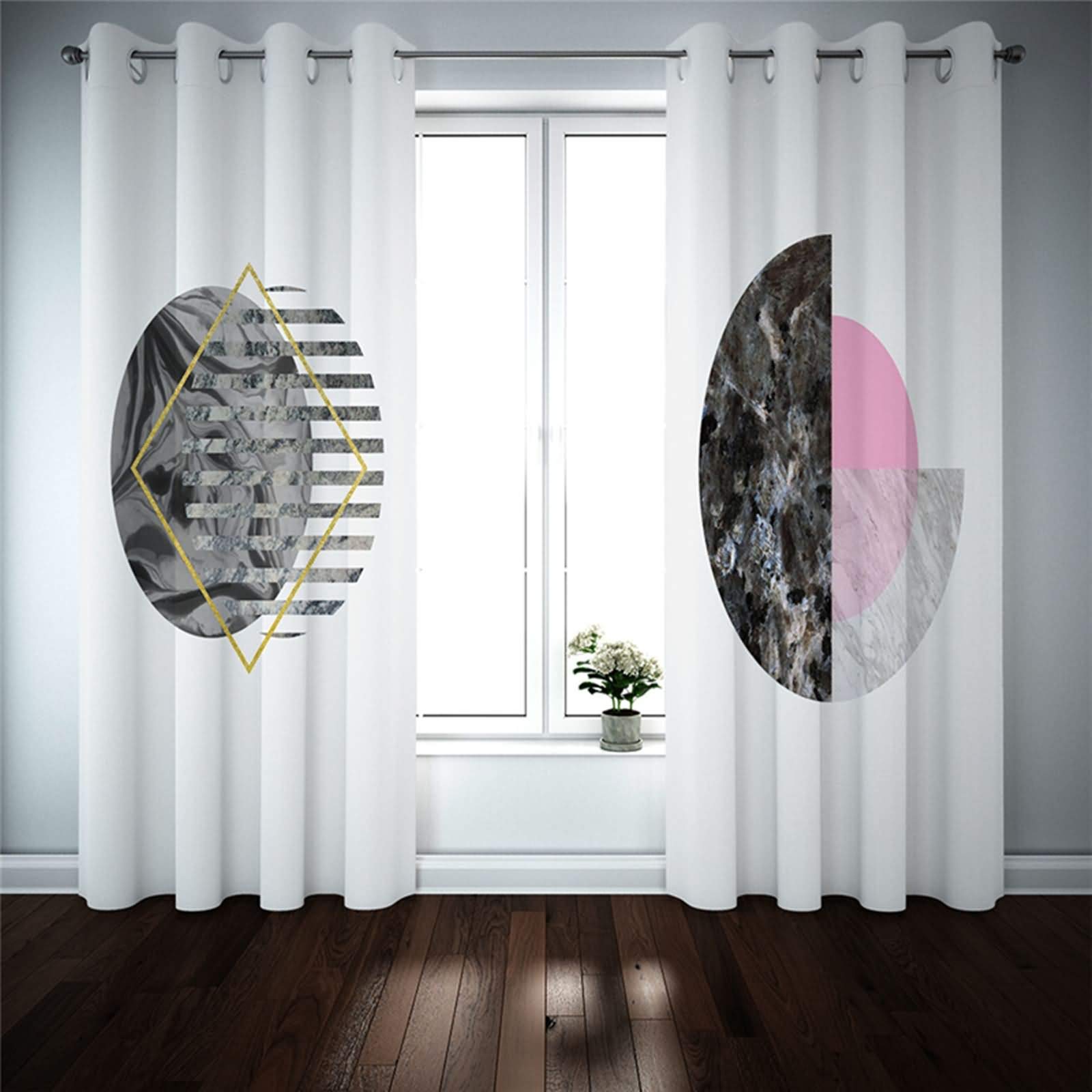 Zasłony poliestrowe ze wzorem do salonu, okręg geometryczny, zasłony długie, nieprzejrzyste 214 x 160 cm