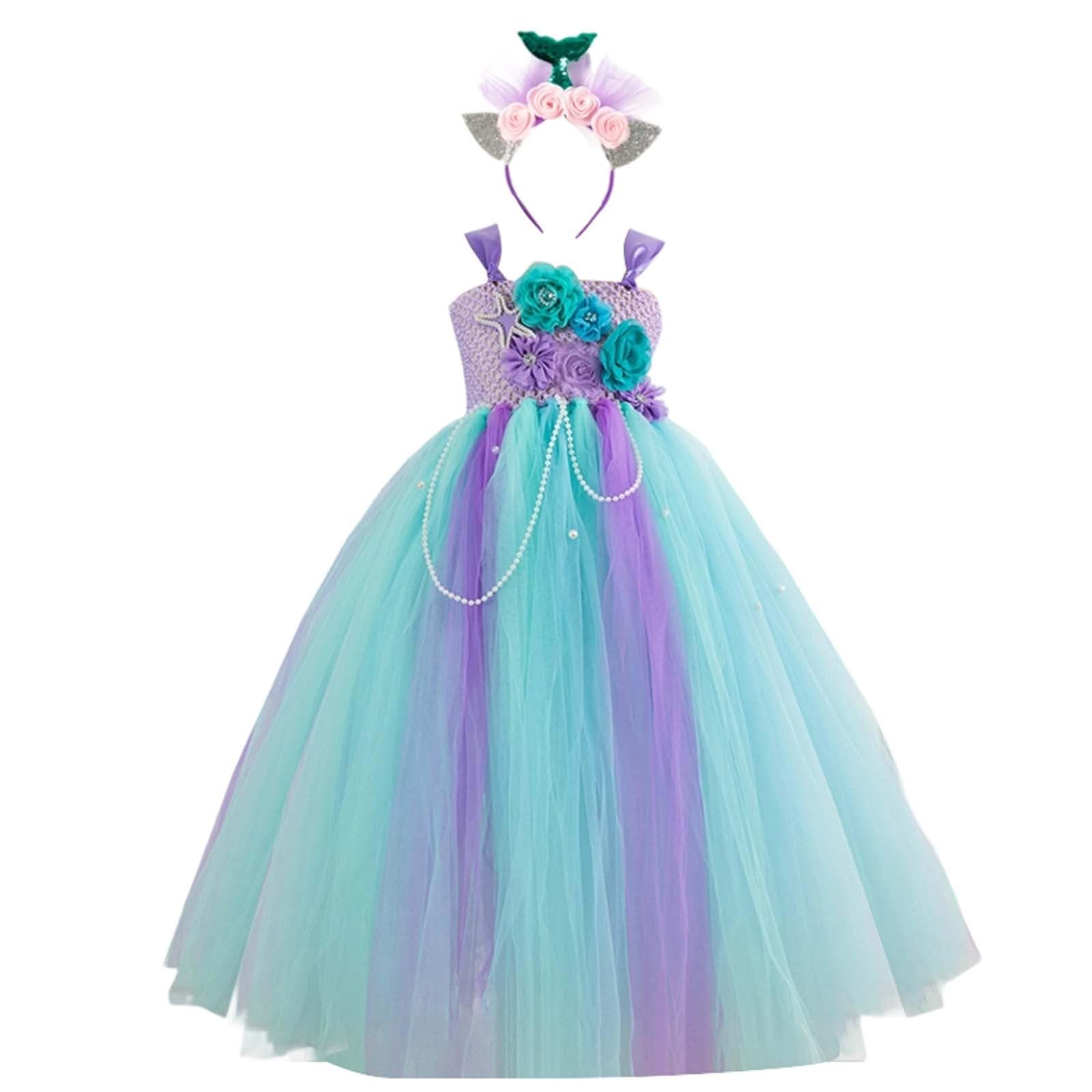 Handmade Tutu Dress for Little Girls with Rainbow Layers, Soft Tulle Birthday Party Dance Fancy Costume, Adjustable Fit for Ages 3-12 Years (Blue, 5)