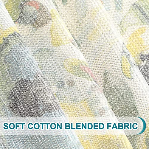 Image of Cotton Curtains 95 Inch for Bedroom Burlap Effect Linen Curtain Draperies for Living Room Vintage Printed Pattern Drapes with Grommet Top Window Drapes,2 Panel, 52 x 95 Inch, Yellow and Natural