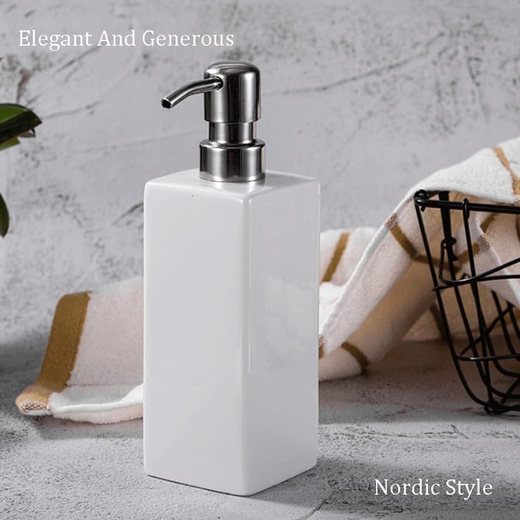 Ceramiczny dozownik do mydła w płynie 400 ml / 13,5 uncji - stylowa pompa ręczna do łazienki z uchwytem ze stali nierdzewnej Top nadaje się do dekoracji wnętrz, idealna do kuchni i prania