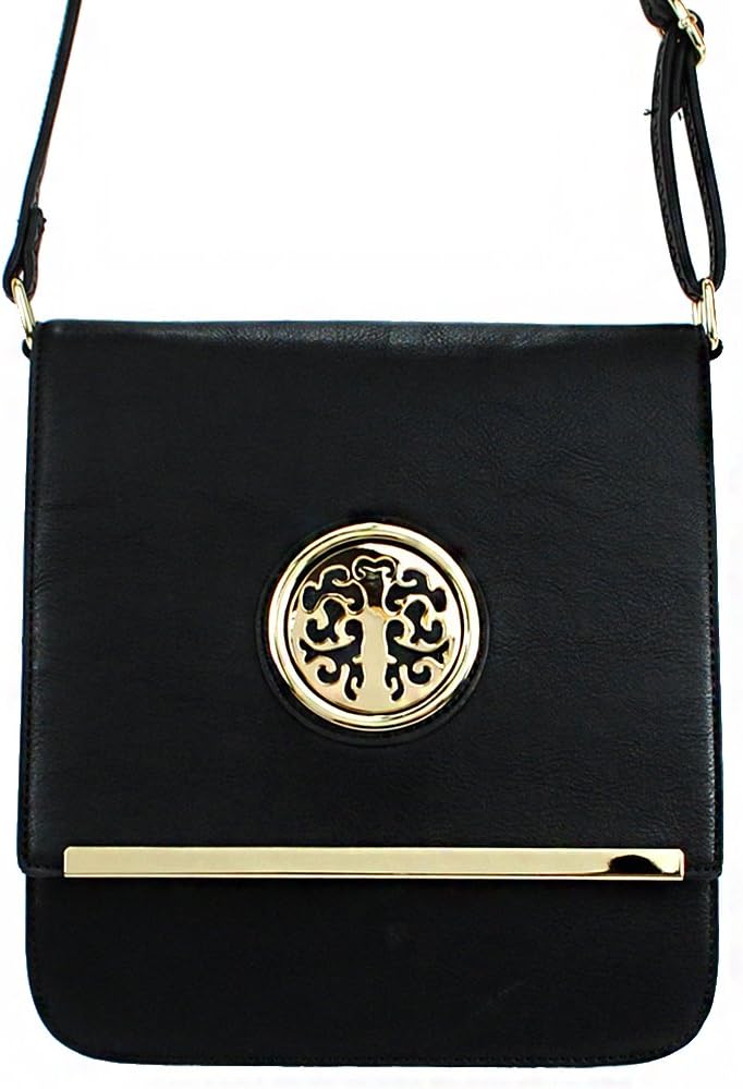 Designer Inspired Name Plate Front Design Flap Over Cross Body Messenger Bag