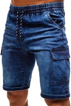 mens denim shorts with elastic waist and drawstring