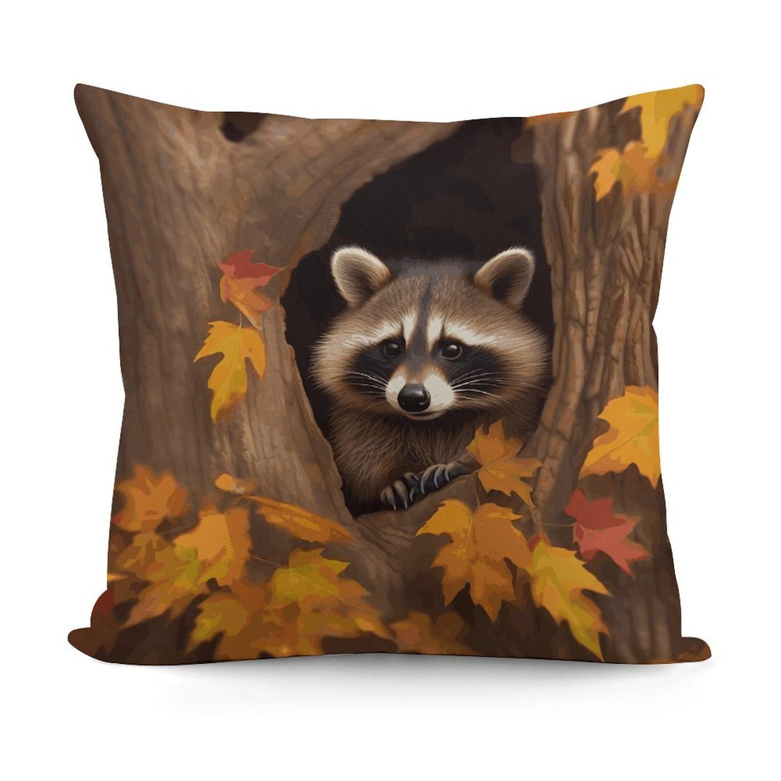 LZQPOEAS Raccoon in The Fall Tree Hole Throw Pillow Cover 18x18 in Breathable Square Pillow Case Cozy Soft Pillowcase Protector Fashion Modern Couch Cushion Case for Living Room Bed Sofa Decor