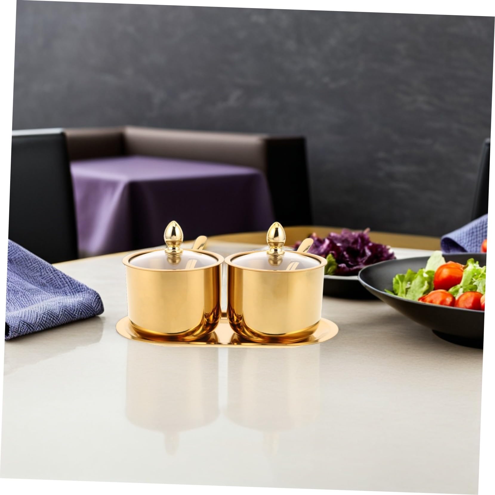 Boîte à Épices Acier Inoxydable 383G Couvercle Transparent Plateau et Cuillère Inclus Récipient à Condiments Polyvalent Cuisine Café Bar Facile d'Entretien