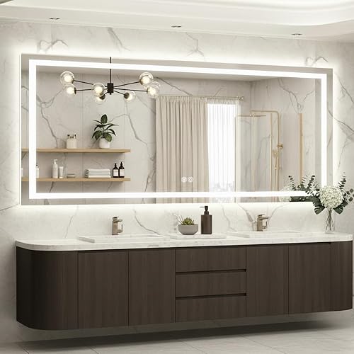 Miniatura 20 de Espejo de tocador LED de 30 x 36 pulgadas para baño, espejo LED frontal y retroiluminado para baño con 3 luces de color, espejo de tocador de pared