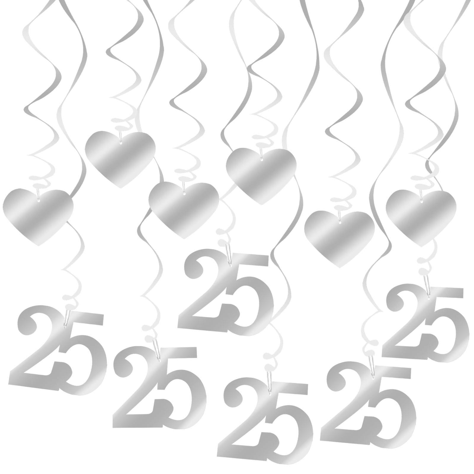 18 Piezas Decoracion Bodas de Plata, Techo Adornos de Espirales, Serpentinas Cumpleaños Espiral, Decoración Colgante Espiral, Adornos de Plata para Bodas de Plata para Decoración de Aniversario