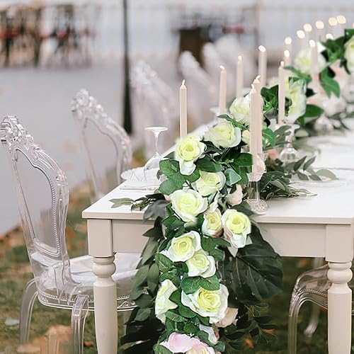 Miniatura 2 de 10 guirnaldas de rosas falsas, 7.5 pies, flores artificiales de vid para colgar en la mesa, boda, telón de fondo, arco, pared, fiesta, manto,