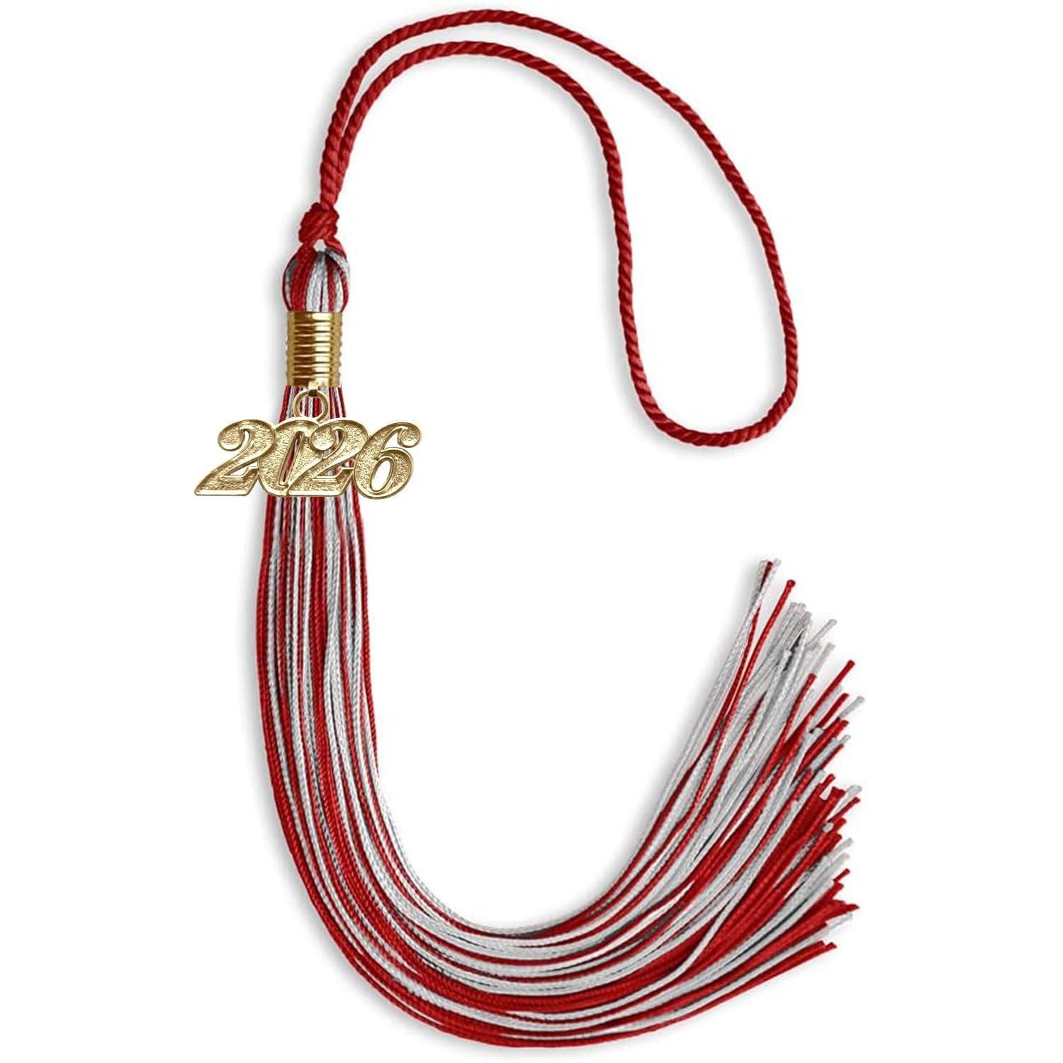 Endea Graduation Mixed Double Color Tassel with Gold Date Drop (Red/Silver, 2026)