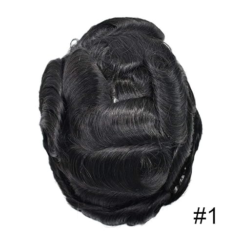 Miniatura 4 de Cabello humano monofilamento de poliuretano para hombre, color negro y marrón, postizo de piel de polietileno alrededor del sistema de cabello,