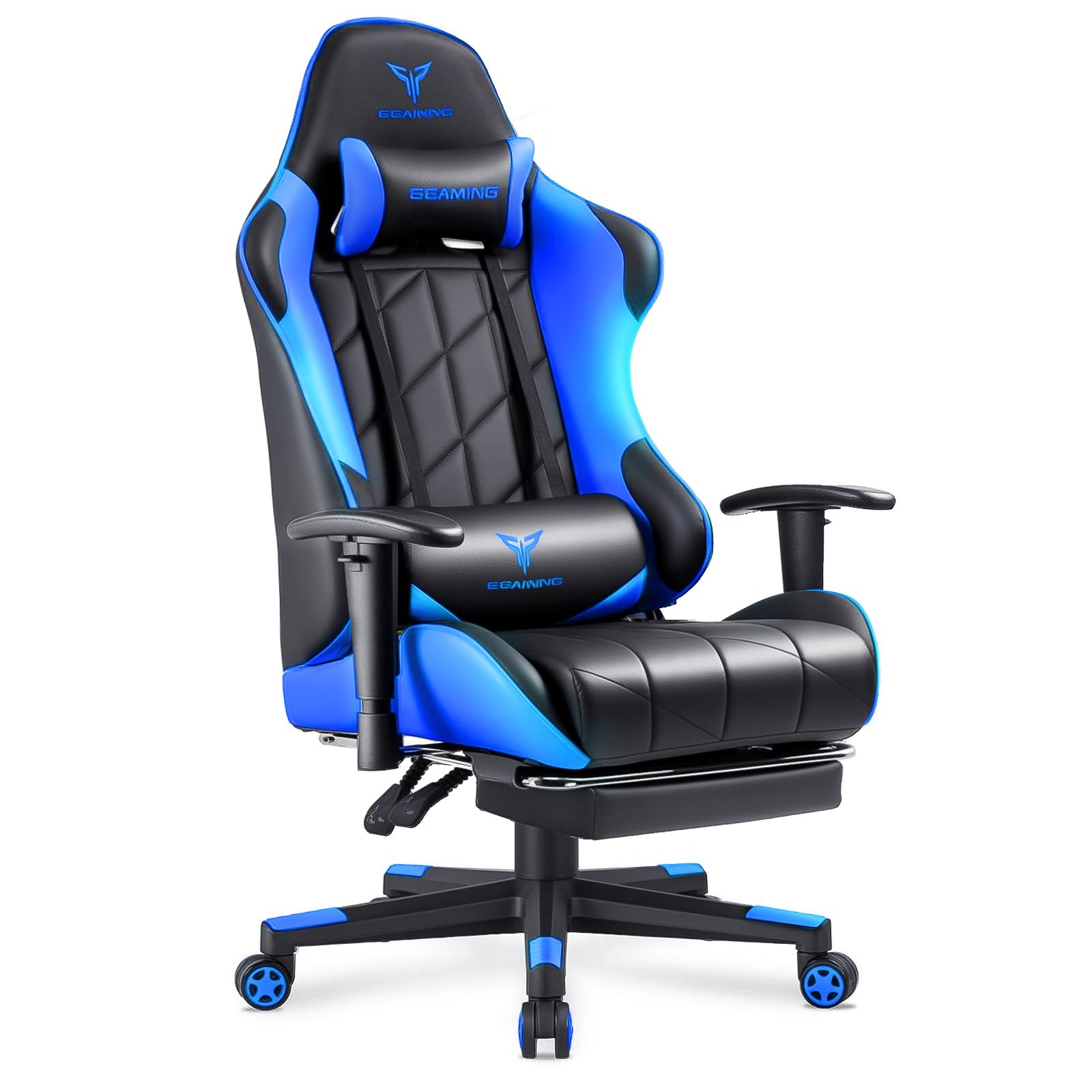 Gaming Chair with Footrest, Ergonomic High-Back PU Leather Computer Chair with 3D Adjustable Armrests, Headrest and Lumbar Support, Office Desk Chair