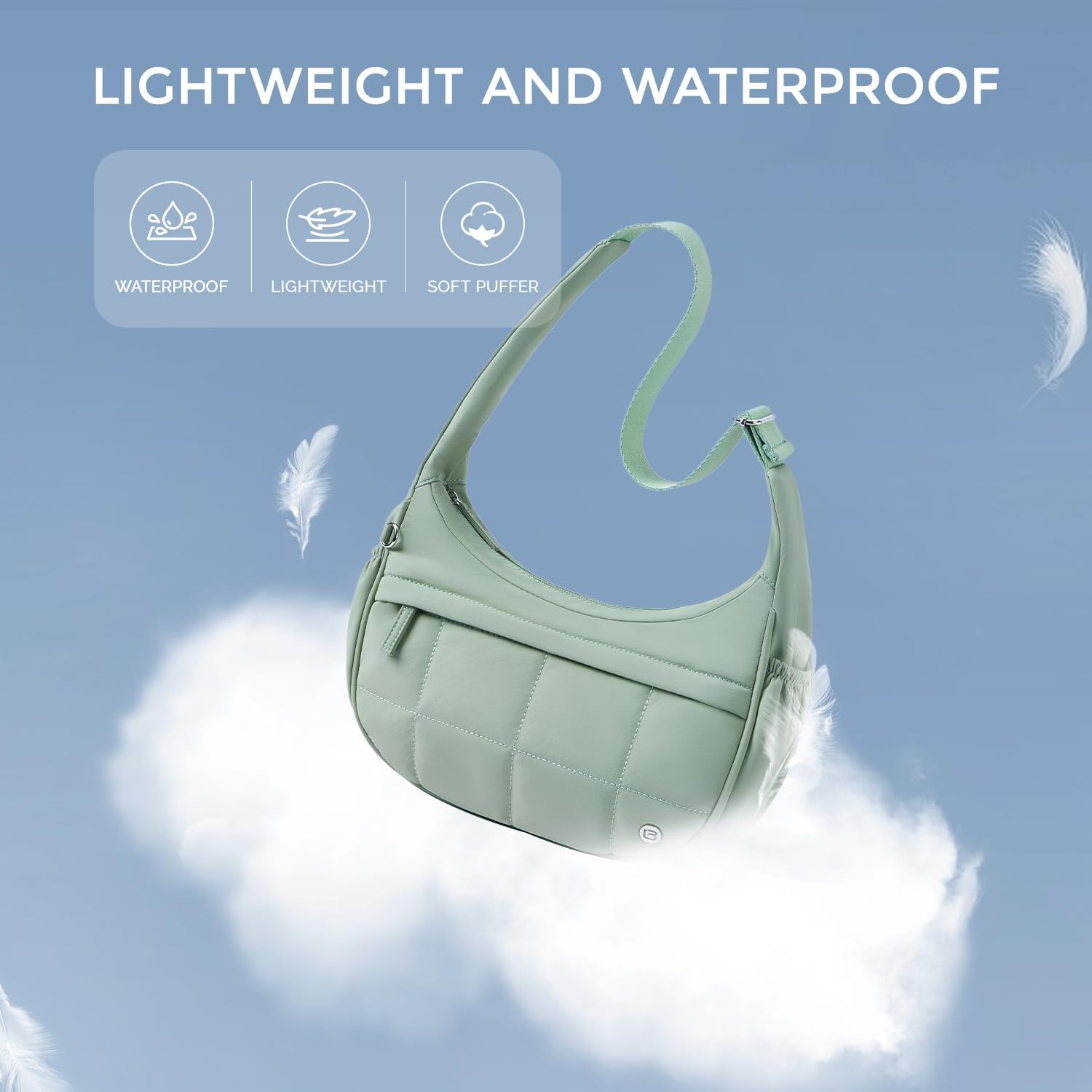 POIUGOYA Nylon Shoulder Bag For Women,Small Quilted Crescent Bag,Triple Zip Pocket Small Puffer Bag For Travel/Fitness - Image 4