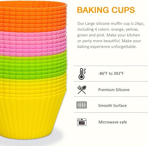 Miniatura 3 de Paquete de 24 tazas de silicona extra grandes para magdalenas de 3.54 pulgadas, vasos reutilizables para hornear jumbos, fáciles de limpiar, ideales