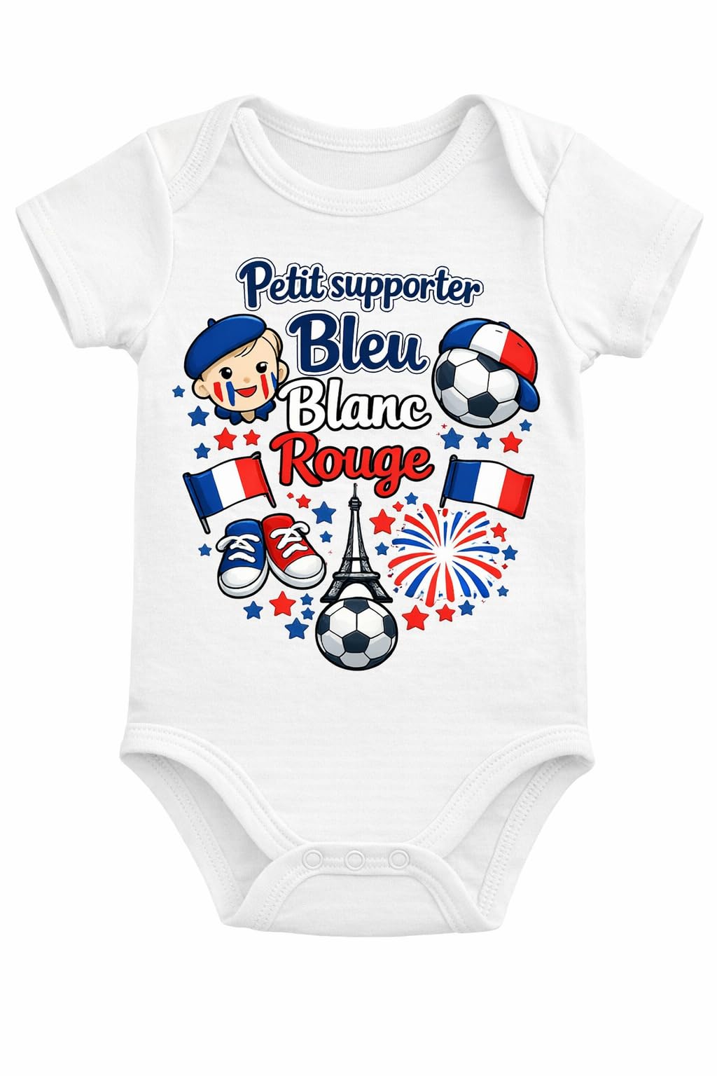Générique Body Bébé Supporter France 2026 – Petit Supporter Bleu Blanc Rouge – 100% Coton – Coupe du Monde 2026 – Body Naissance Garçon Fille – Idée Cadeau Bébé Football
