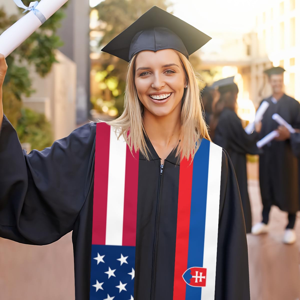 America Flag and Slovakia flag Graduation sash Thickened sash flag graduation stole for International Student flag scarf