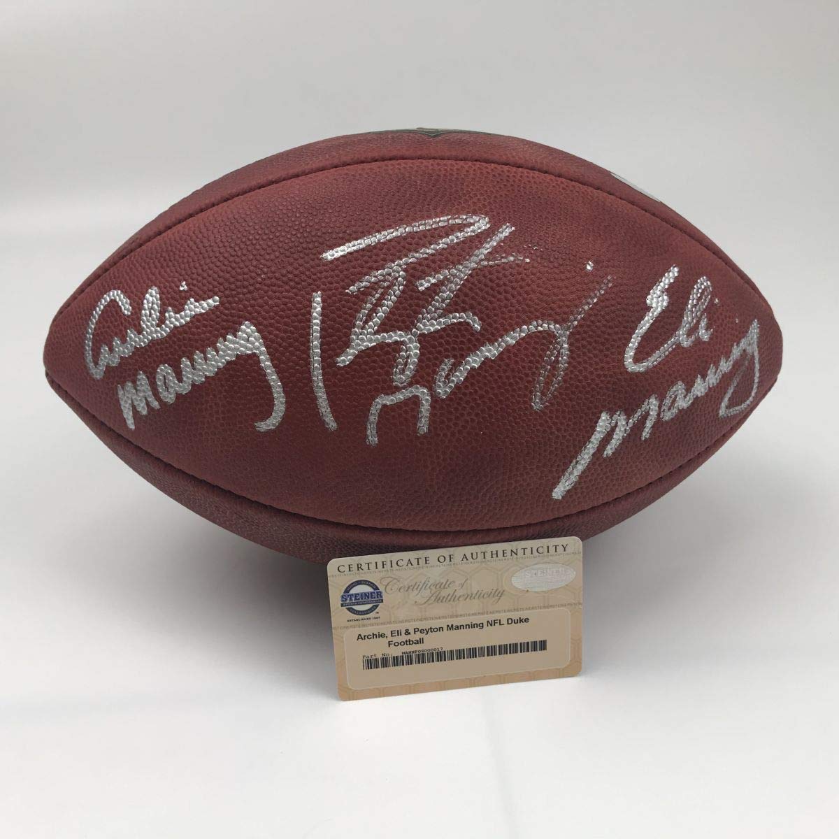 Autographed/Signed Peyton Eli & Archie Manning Authentic The Duke Full Size Football Steiner Sports 