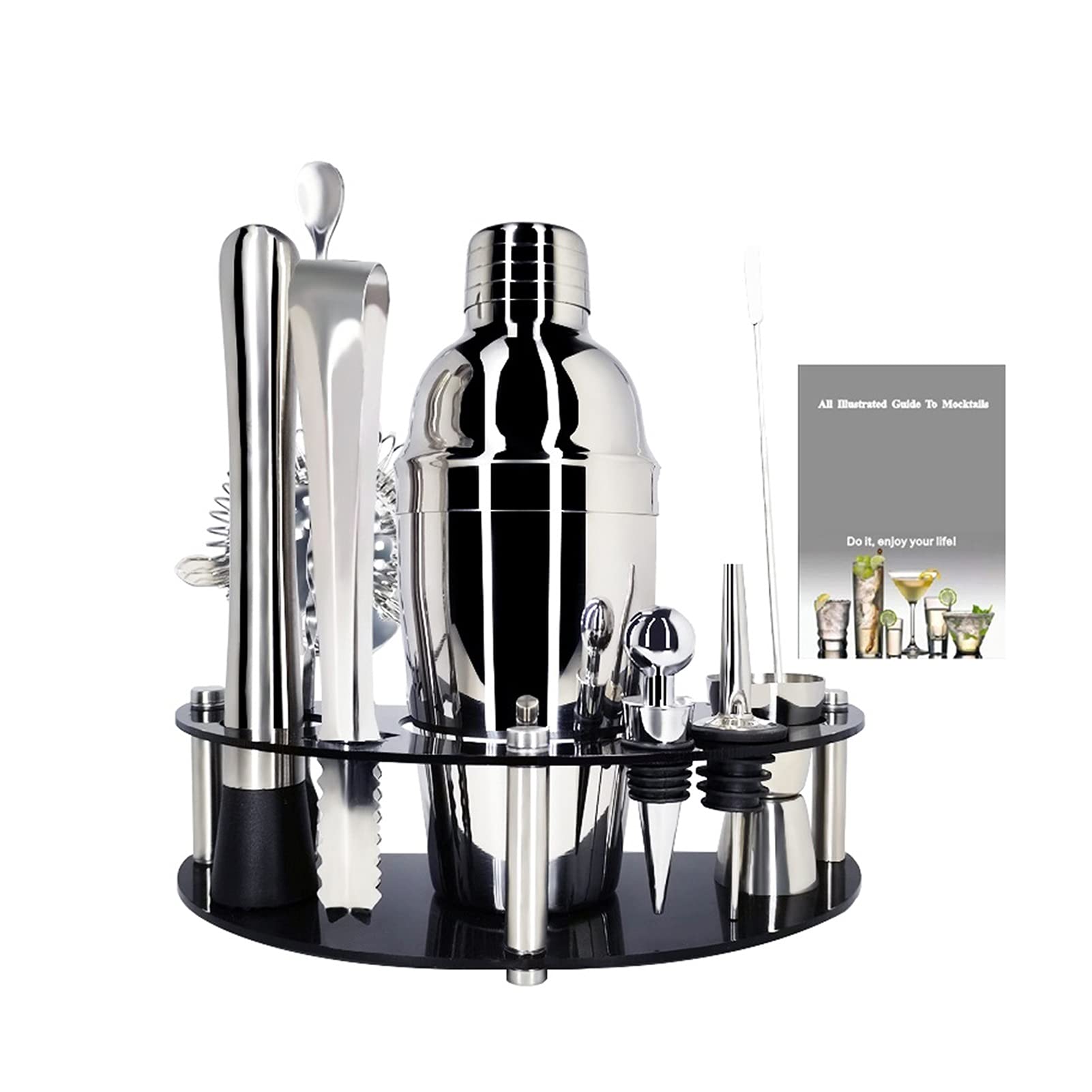 Shaker Cocktail Cocktail Shaker Set Set Boston Bartender Kit avec Support en Acier Inoxydable Cocktail Shaker Professional Home Bar Outils Boissons Accessoires de fête Set à Cocktail (Color : 10Pc 55