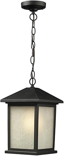 Z-Lite 507CHM-BK Holbrook - Cadena de luz para exteriores, marco de metal, acabado negro y sombra blanca de vidrio