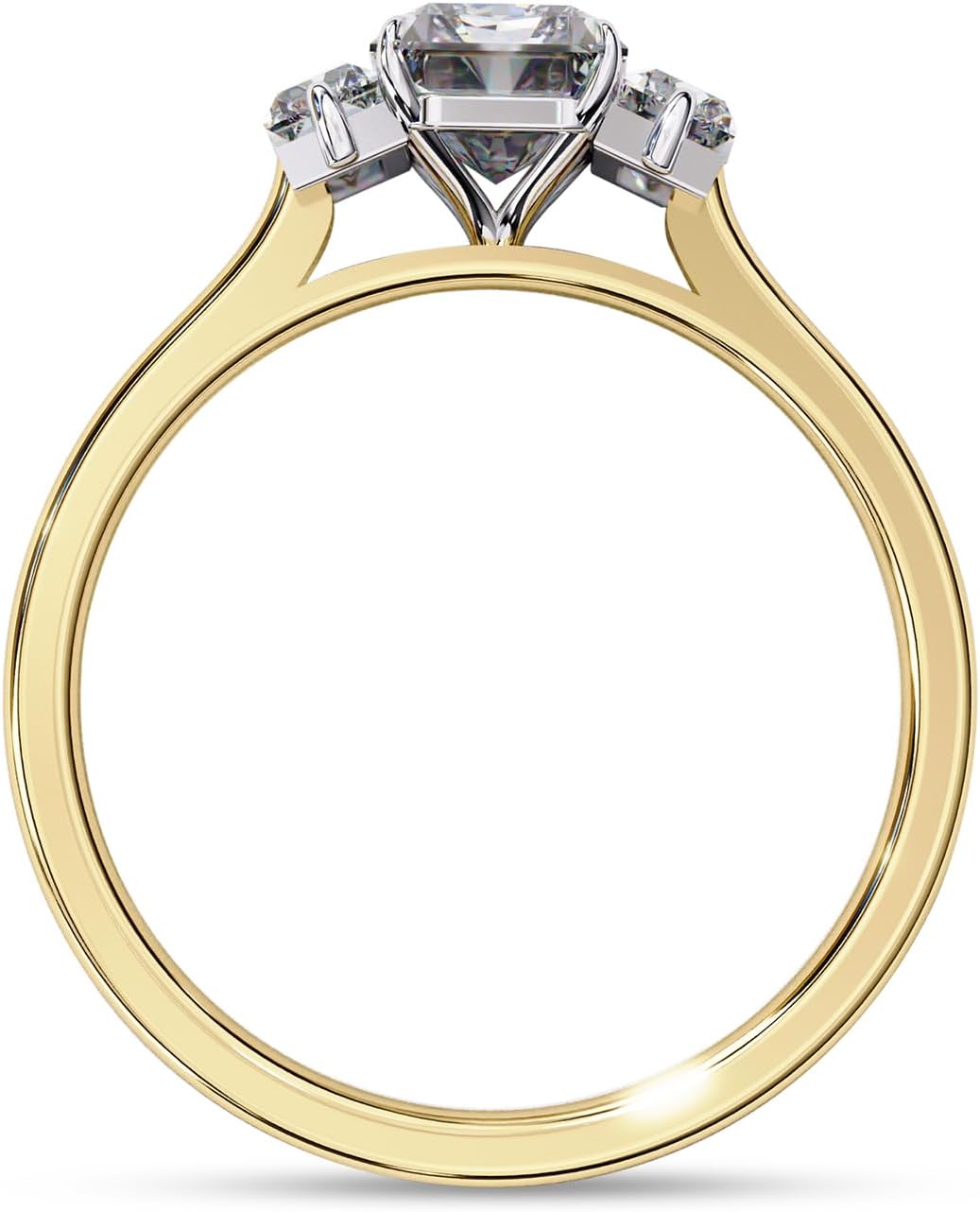 Three Stone Engagement Ring Foe Women, Center 7x5mm Emerald Cut Lab Created Moissanite Promise Rings in 10K / 14K Solid Gold or 925 Sterling Silver Jewelry Gift for Her