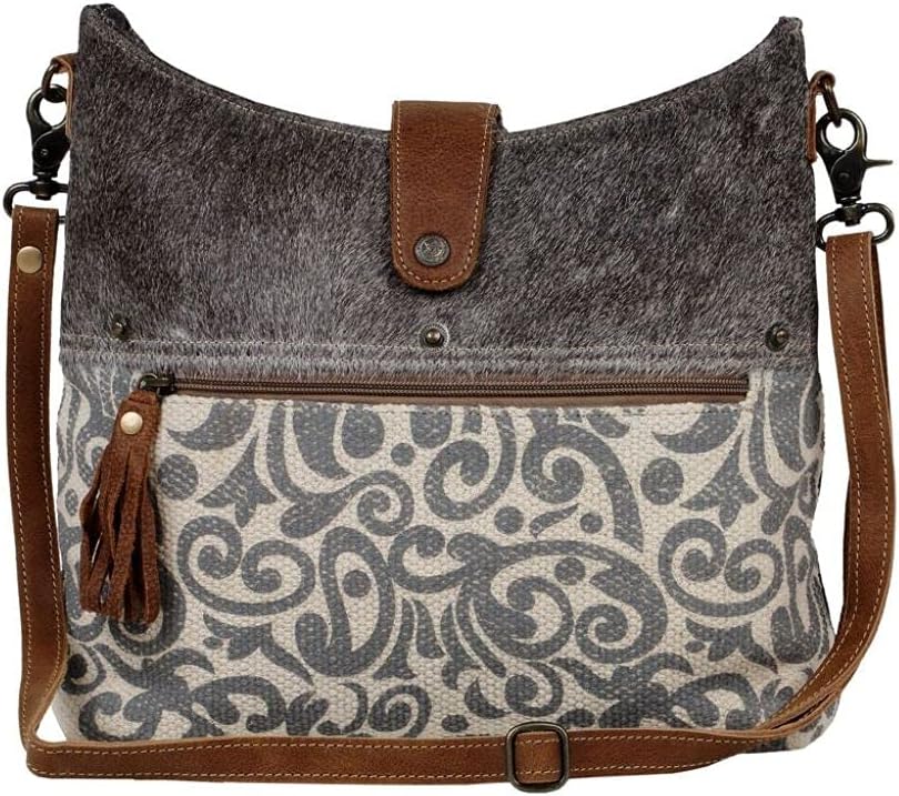 Myra Bag Canvas Purses for Women - Fabric Handbags for Women with Paisley Pattern, Canvas Cloth Body, and Real Leather Strap