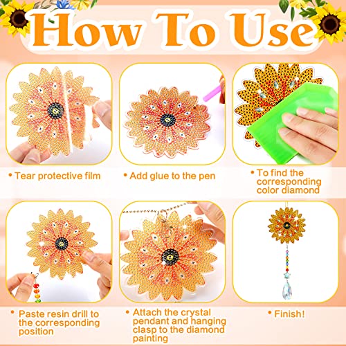 6 Pcs Diamond Painting Suncatcher Wind Chime Double Sided Crystal Diamond Painting Hanging Ornament African Daisy Suncatcher Kit For Adults Kids Diy Art Craft Window Garden Home Decor #TOP4