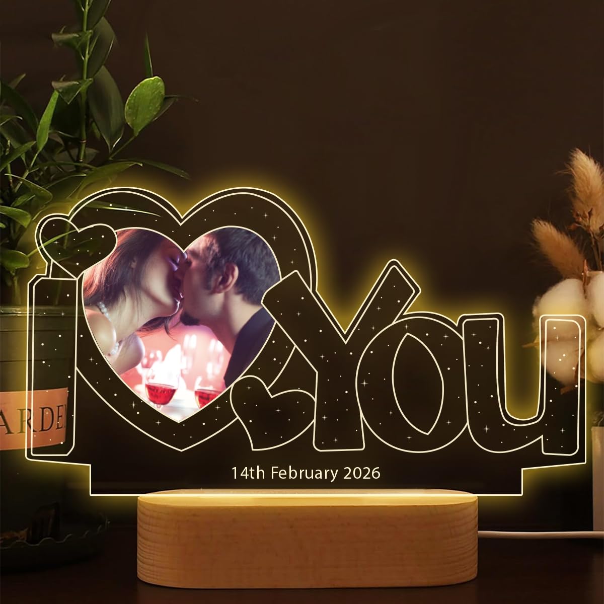 Personalised Acrylic Plaque Night Light Gift for Him Her on Valentine's Day, Custom Photo Frame with Pictures and Time, Personalized I Love You Photo Gifts for Boyfriend Girlfriend Wife Husband