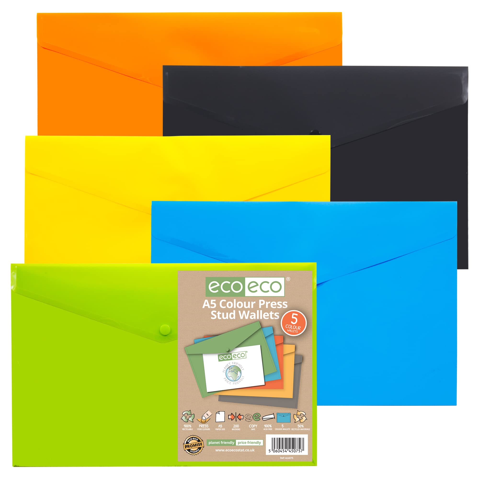 eco-eco A5 50% Recyclé Portefeuilles Paquet de 5