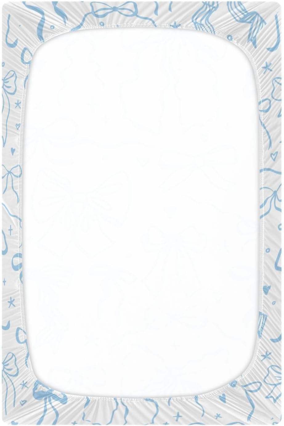 Cartoon Doodle Blue Bows Fitted Crib Sheets Stretchy Portable Playard Sheets for Baby Toddler, Breathable Soft Mini Crib Mattress 52 x 28 in for Boys and Girls