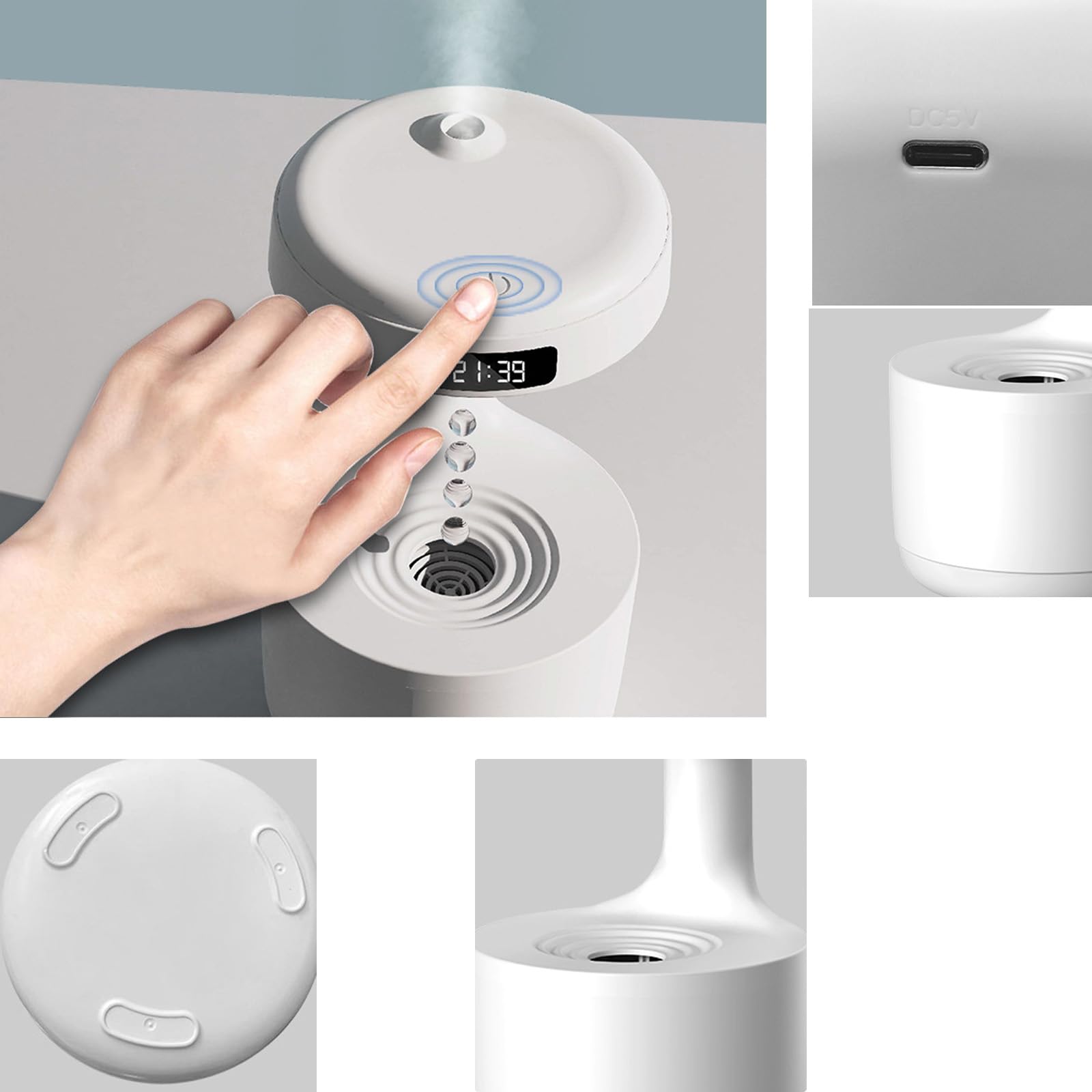 Humidificador antigravedad, humidificador de aire USB para el hogar, 800 ml, humidificador de aire silencioso de 36 dB con luz nocturna, humidificadores de niebla fría para habitación, oficina (verde)
