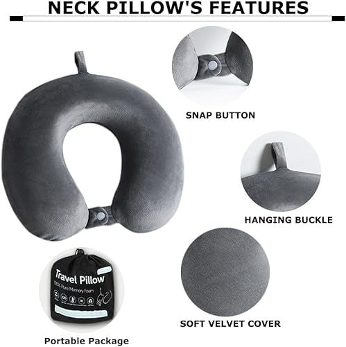 Miniatura 3 de Gluck Plants Almohada de viaje, almohada de cuello de viaje en forma de U de espuma viscoelástica portátil para reposacabezas de avión, coche y